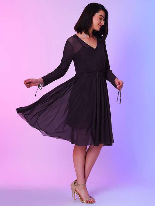 purple net fit & flare dress - 21034548 -  Standard Image - 0