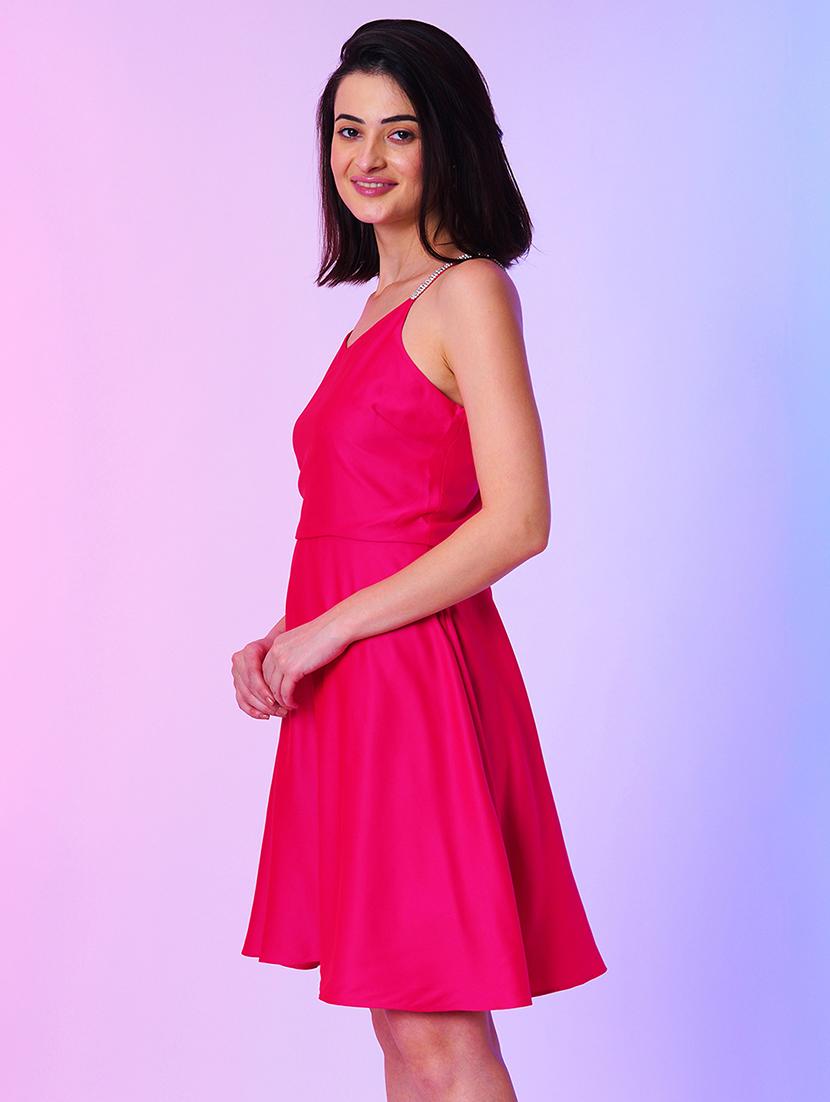 pink satin fit & flare dress - 21034550 - Standard Image - 1