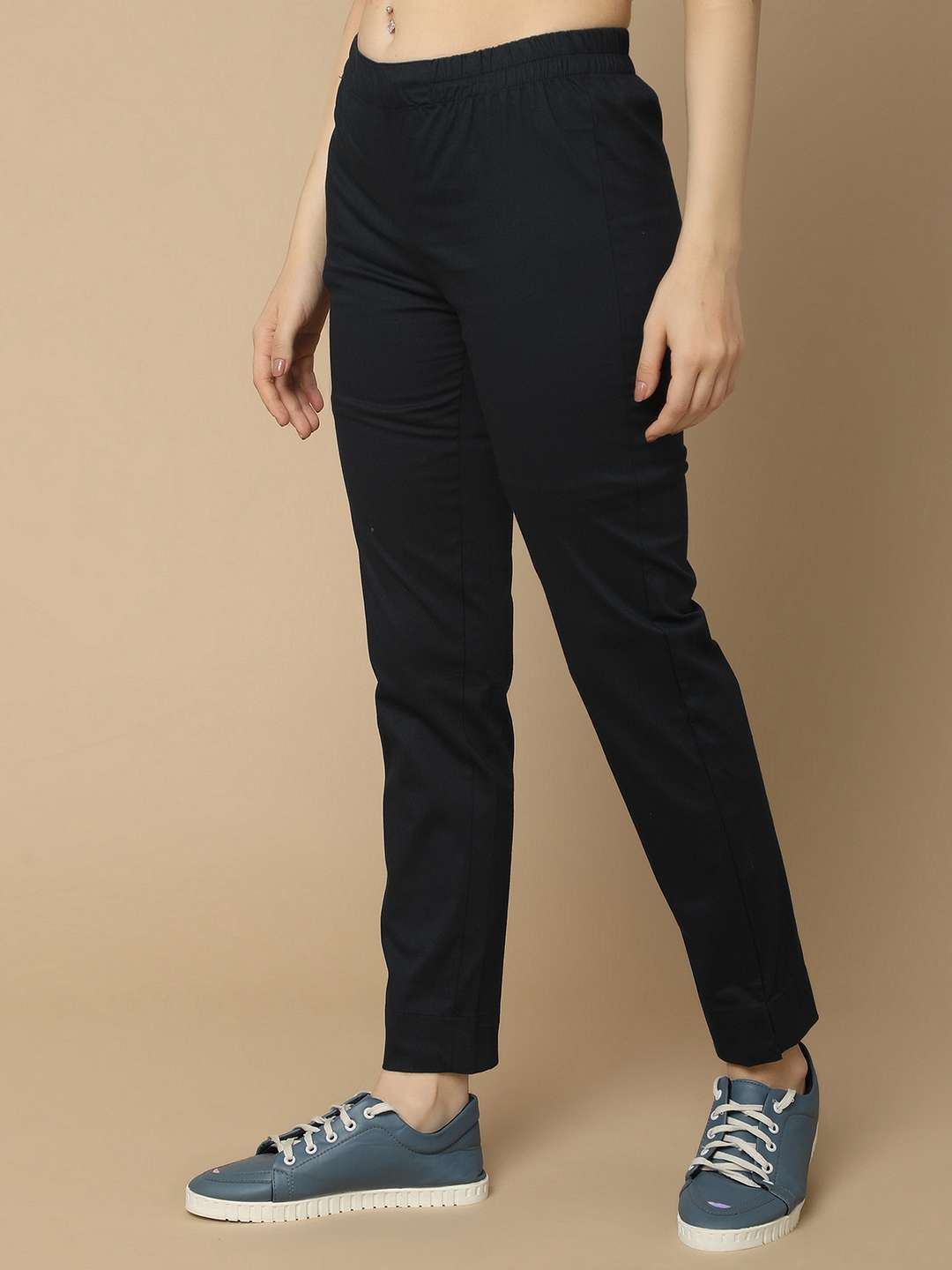 women solid cotton peg trouser - 21034691 -  Standard Image - 1
