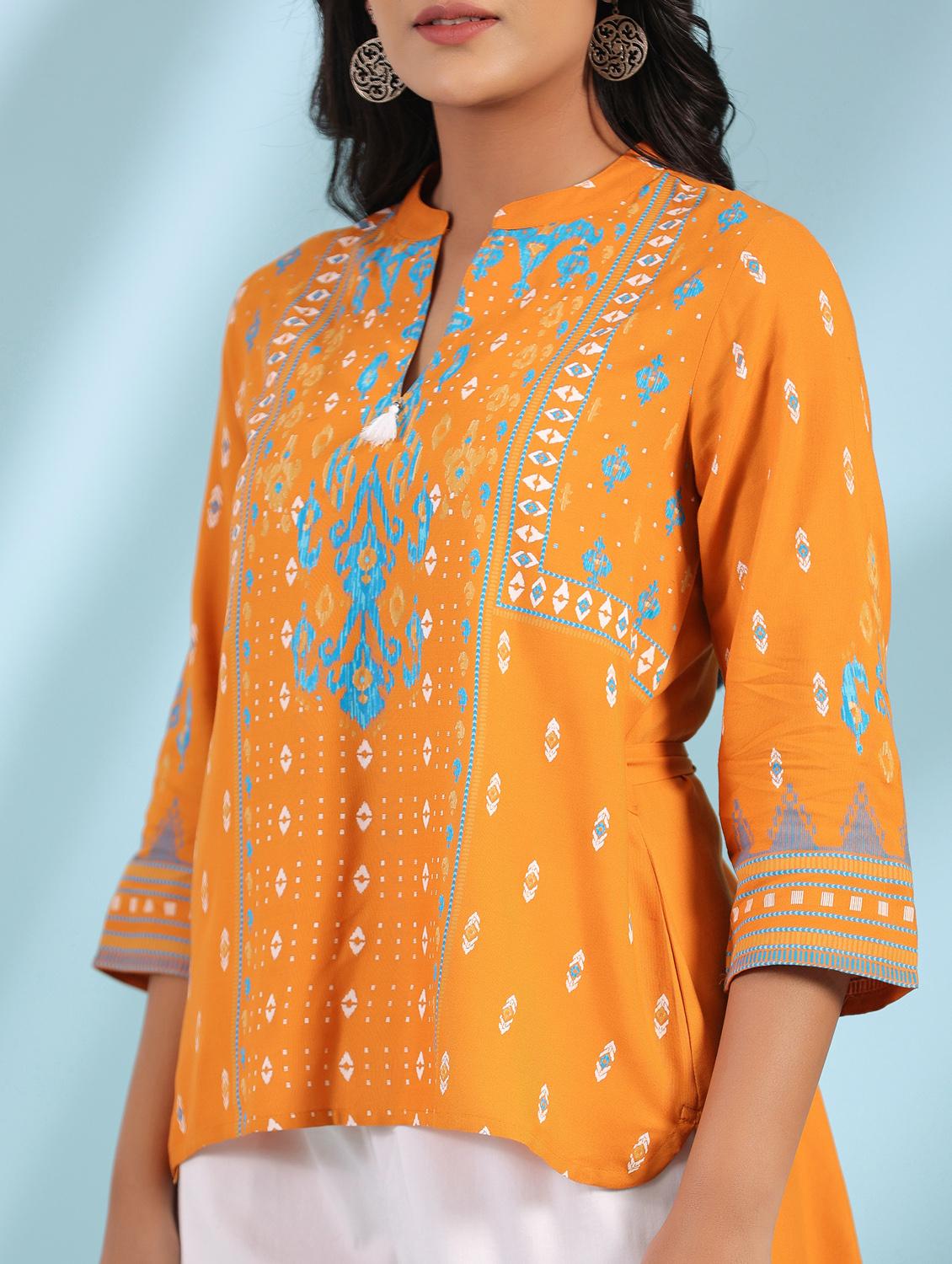 mustard rayon hi-low tunic - 21034863 - Standard Image - 4