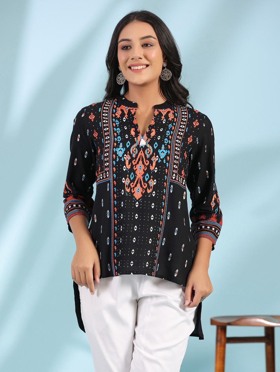black rayon hi-low tunic - 21034864 -  Zoom Image - 0