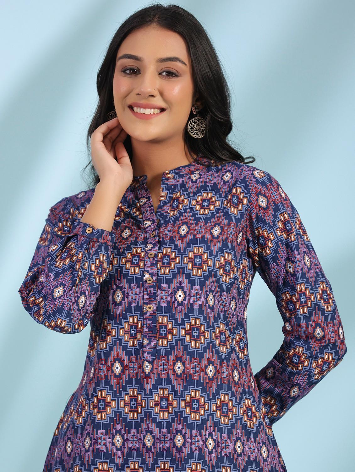 women printed a-line tunic - 21034865 - Standard Image - 4
