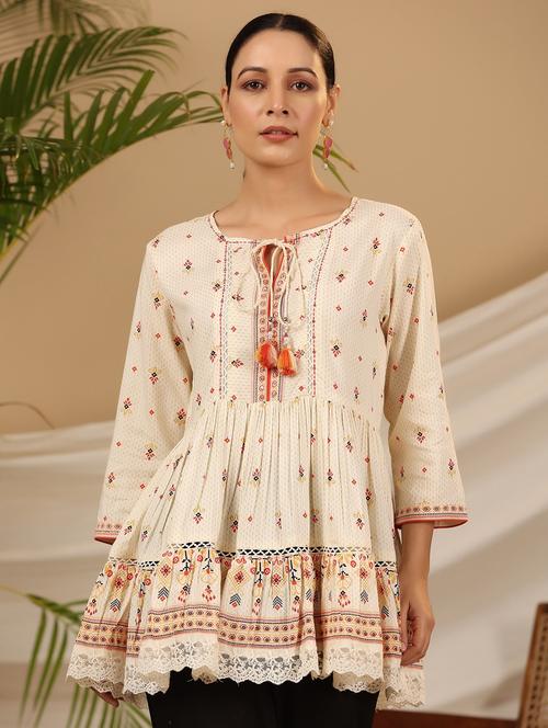 women printed rayon peplum tunic - 21034870 - Standard Image - 0
