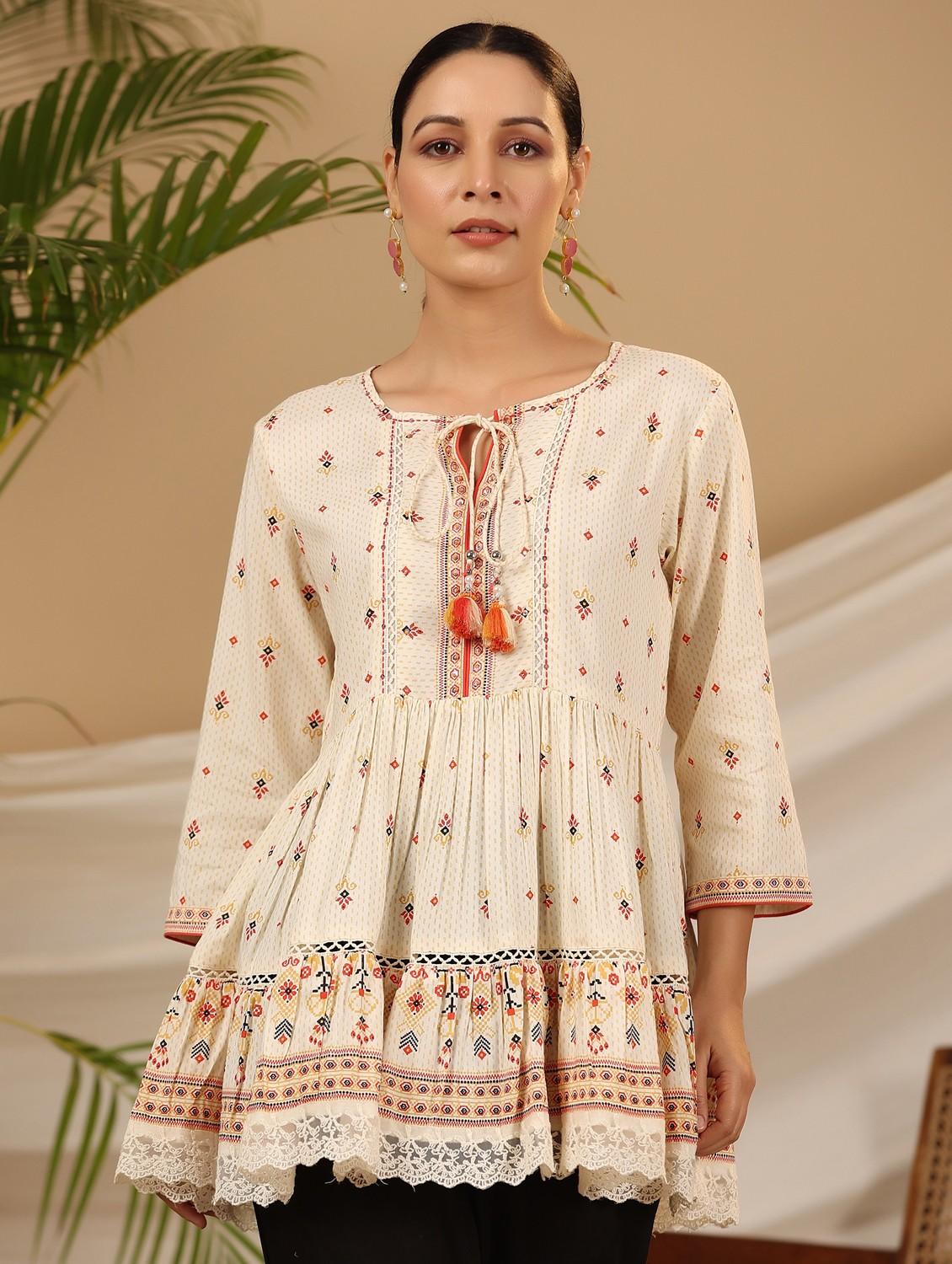 women printed rayon peplum tunic - 21034870 - Zoom Image - 0