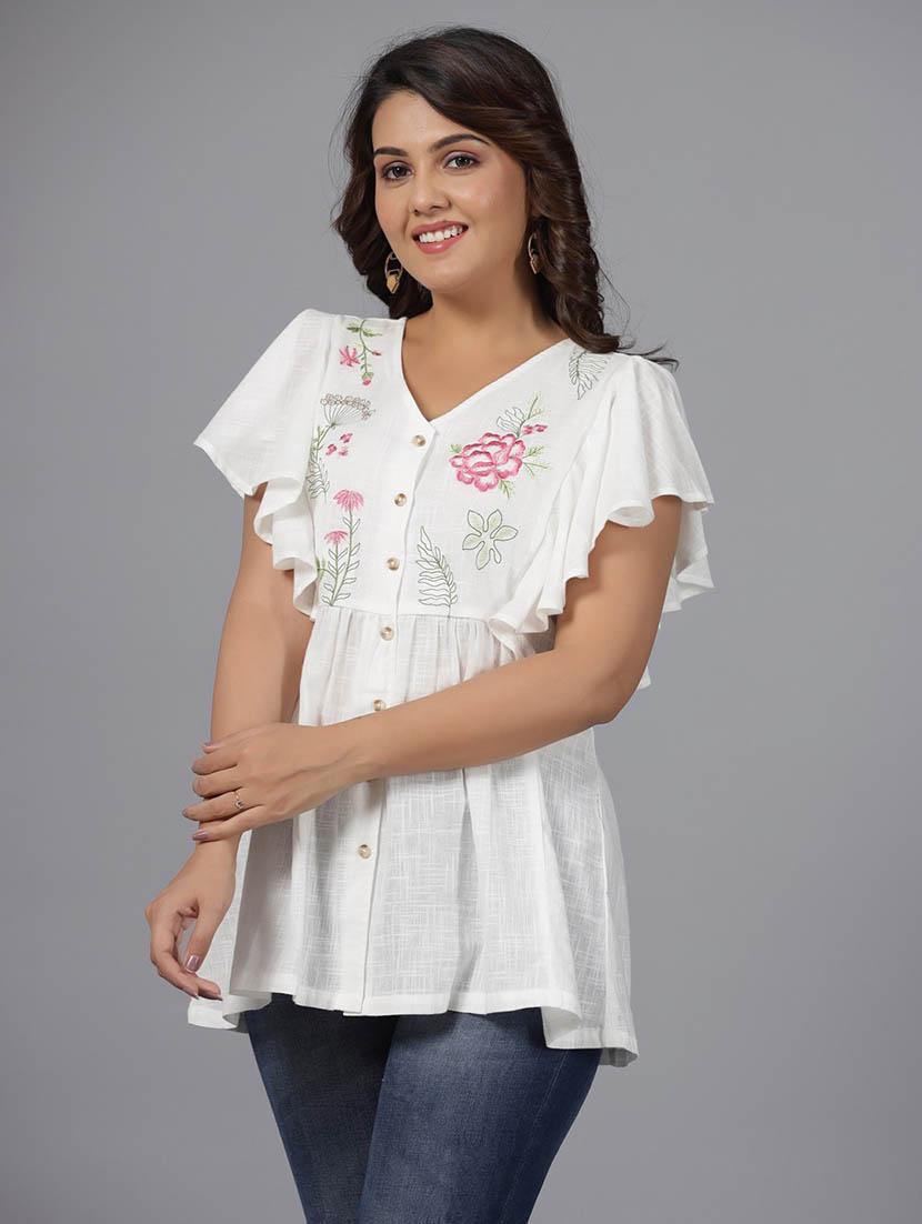 women floral embroidered flared tunic - 21034885 - Standard Image - 1