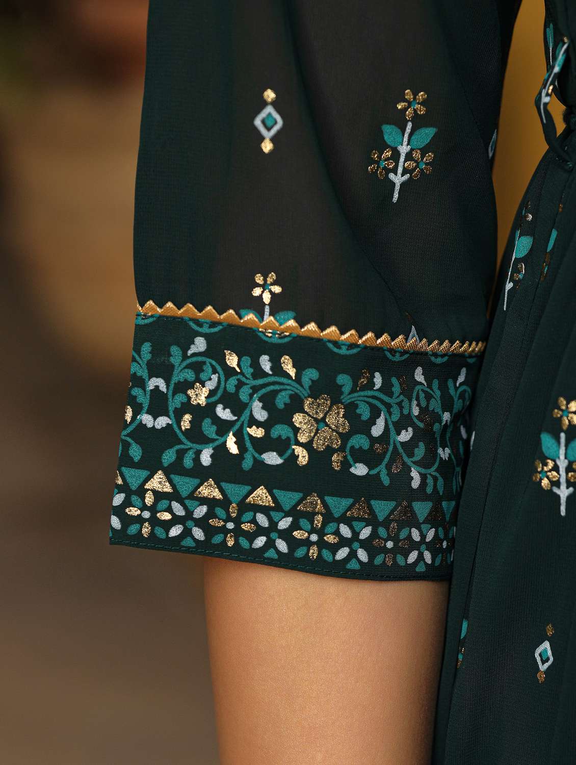 bottle green printed tiered ethnic dress - 21034894 -  Standard Image - 4