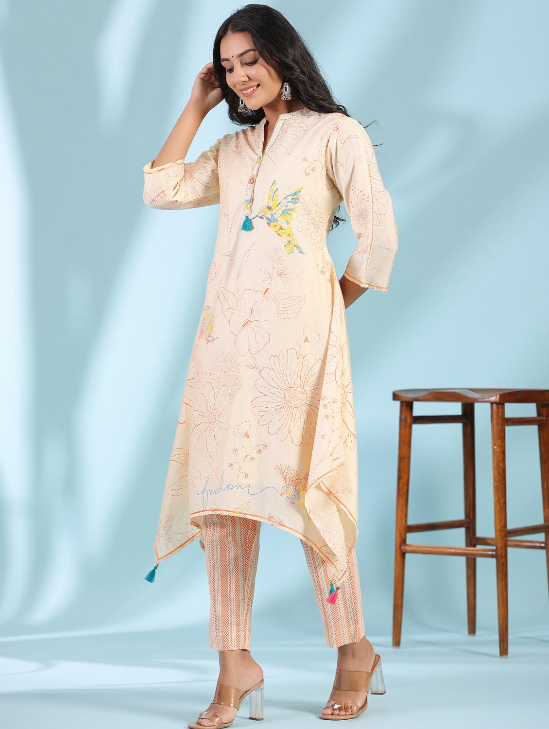 women mandarin neck kurta pant set - 21034895 - Standard Image - 1