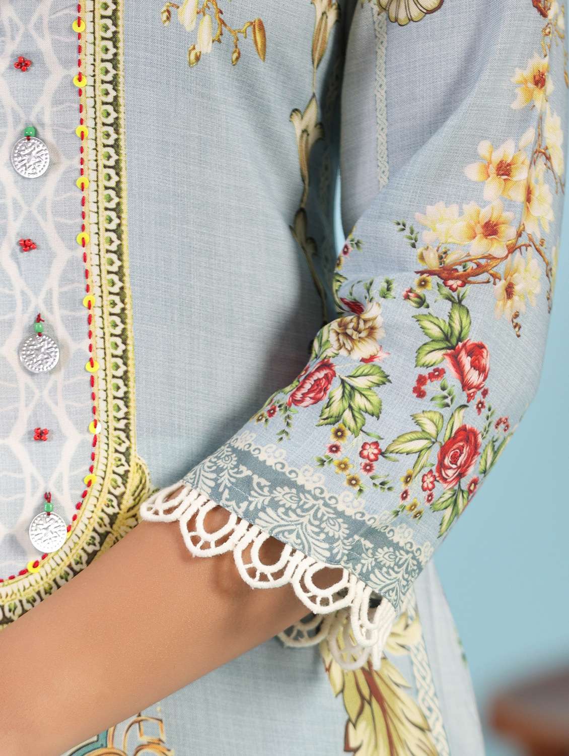 grey three quarter sleeve straight kurta - 21034951 -  Standard Image - 4