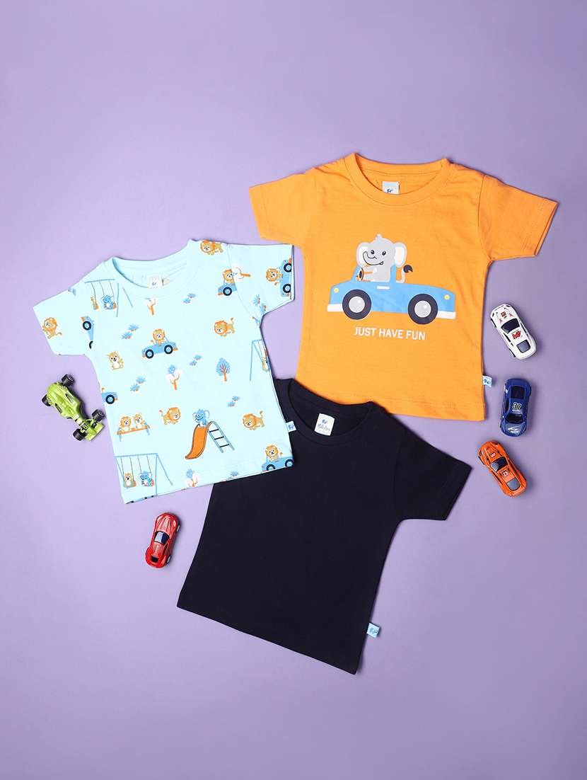 boys round neck printed set of 3 t-shirt