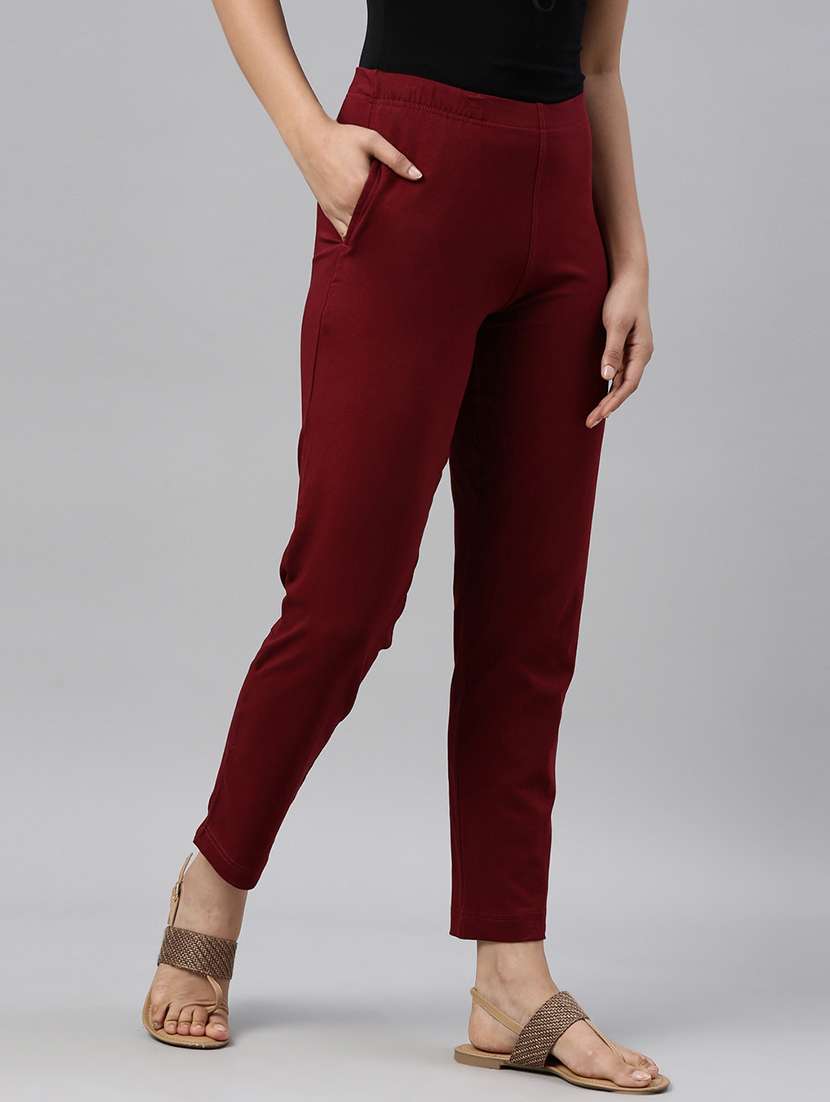 women solid mid rise tapered pant - 21035206 -  Standard Image - 1