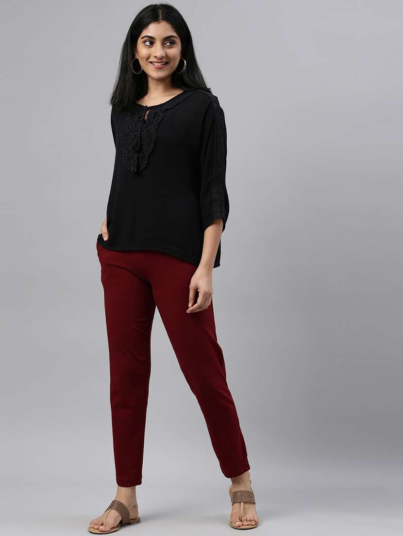women solid mid rise tapered pant - 21035206 -  Standard Image - 4