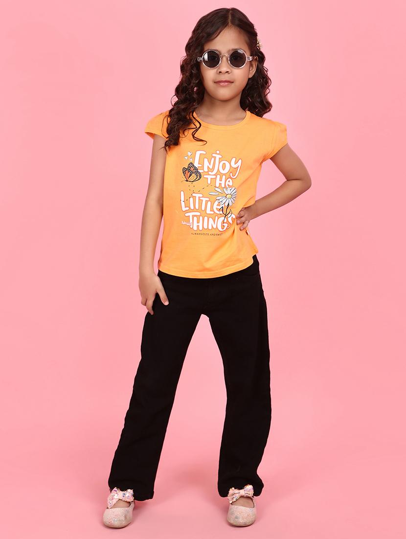 girls round neck typographic regular tee - 21035646 - Standard Image - 4