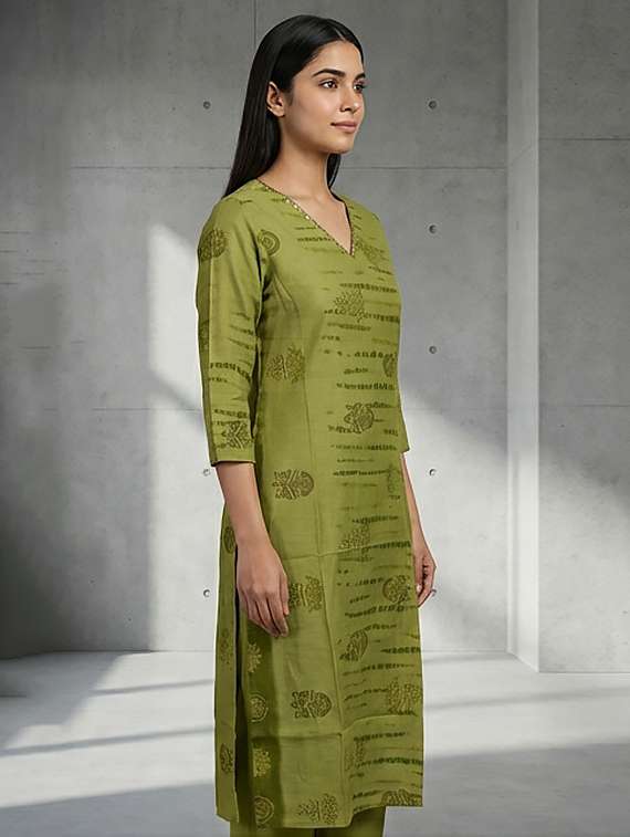 women printed three quarter sleeve straight kurta - 21036148 -  Standard Image - 1