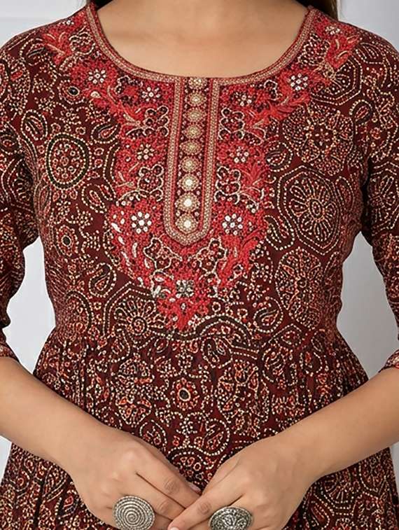women printed three quarter sleeve kurta - 21036163 -  Standard Image - 1