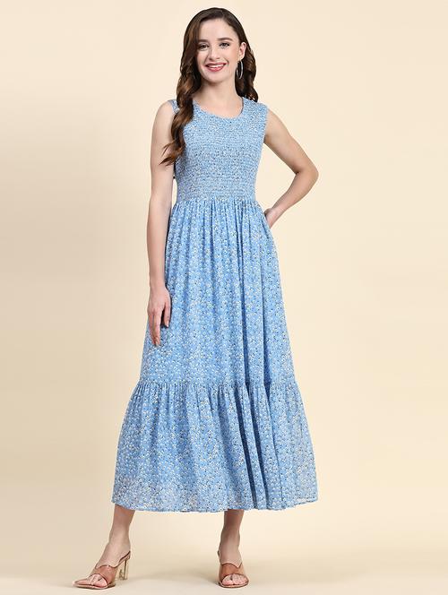 light blue georgette tiered dress - 21036516 - Standard Image - 0