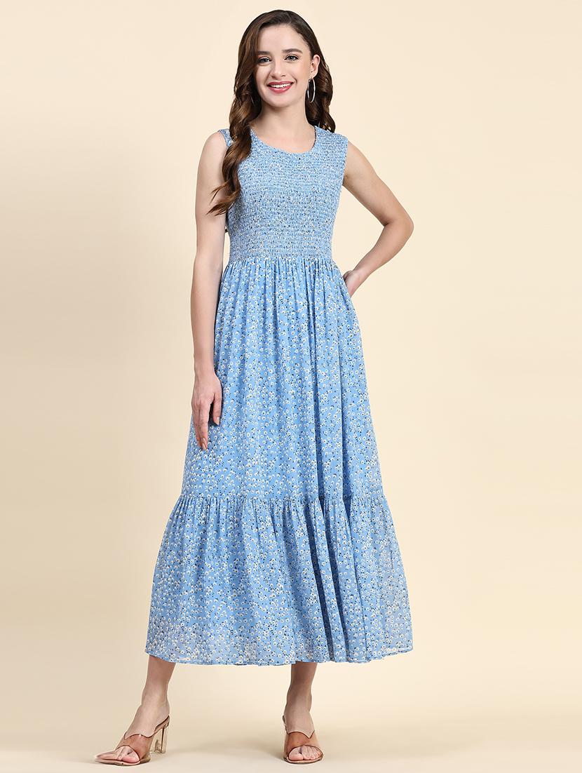 light blue georgette tiered dress - 21036516 - Zoom Image - 0