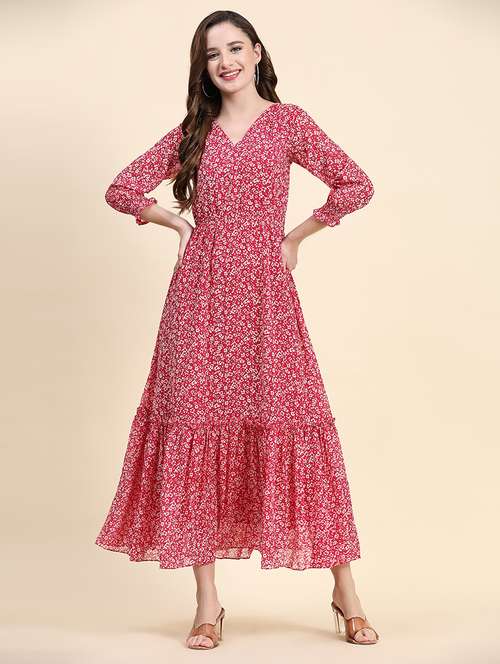 pink georgette tiered dress - 21036517 - Standard Image - 0