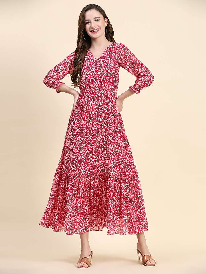 pink georgette tiered dress - 21036517 - Zoom Image - 0