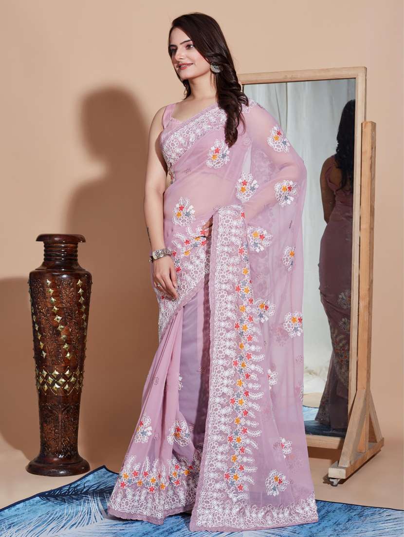 women embroidered georgette saree with blouse