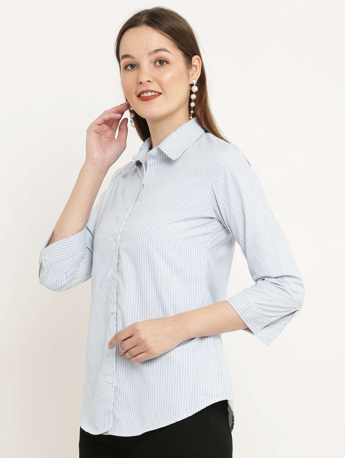 light blue cotton blend striped shirt - 21036871 -  Standard Image - 1