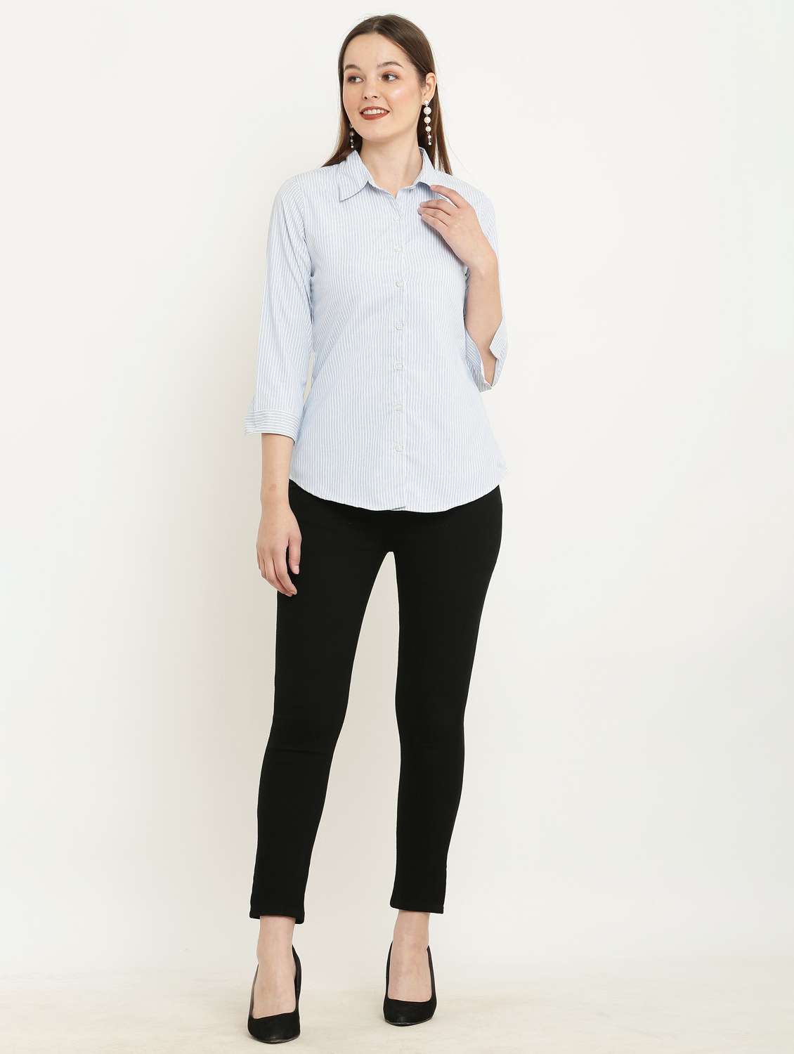 light blue cotton blend striped shirt - 21036871 - Standard Image - 4
