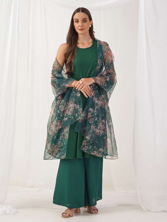 green sleeveless kurta palazzo set set