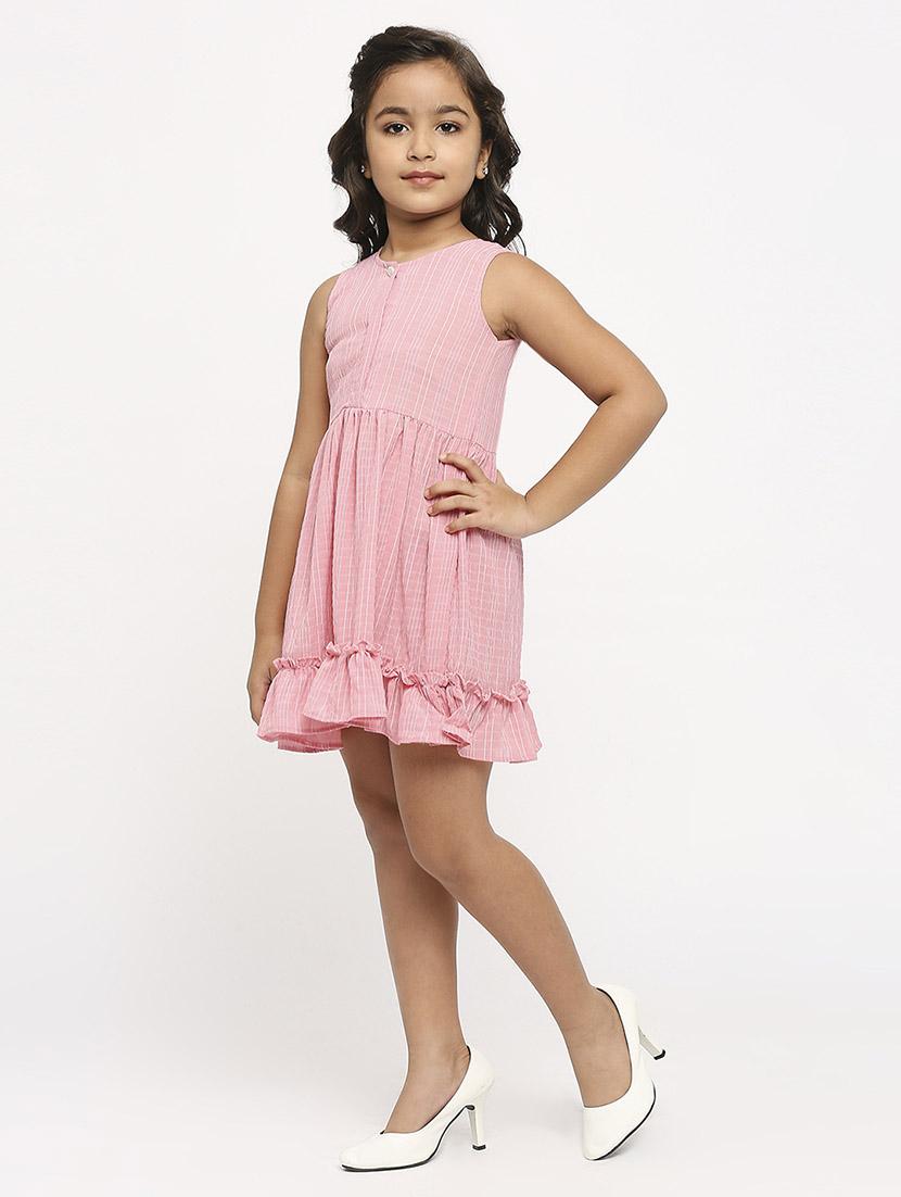 girls pink checked printed frock - 21036897 -  Standard Image - 1
