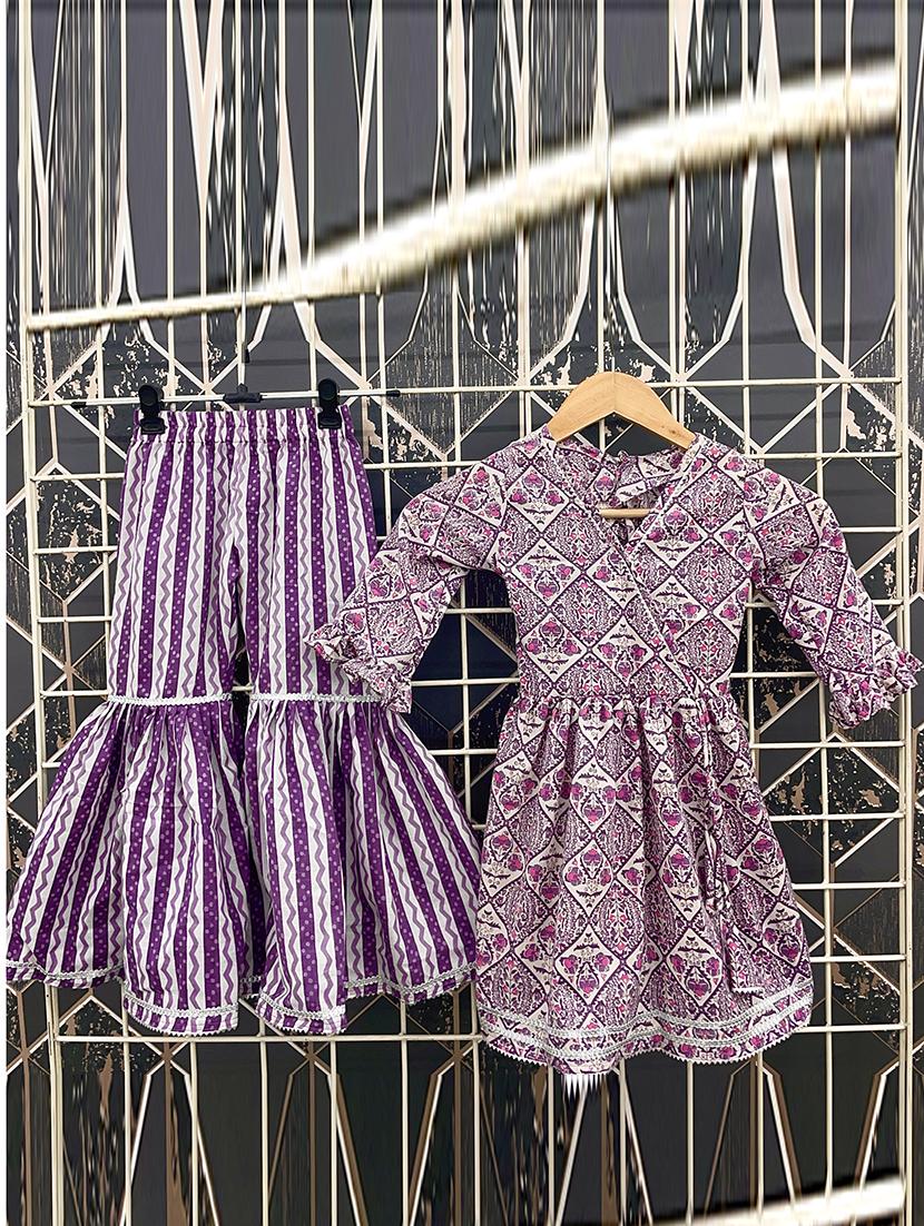 girls cotton blend kurta sharara set - 21036930 - Standard Image - 1