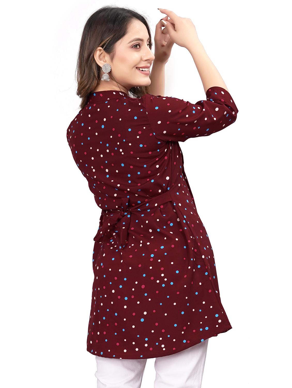 maroon printed detailed tunic top - 21037228 -  Standard Image - 1