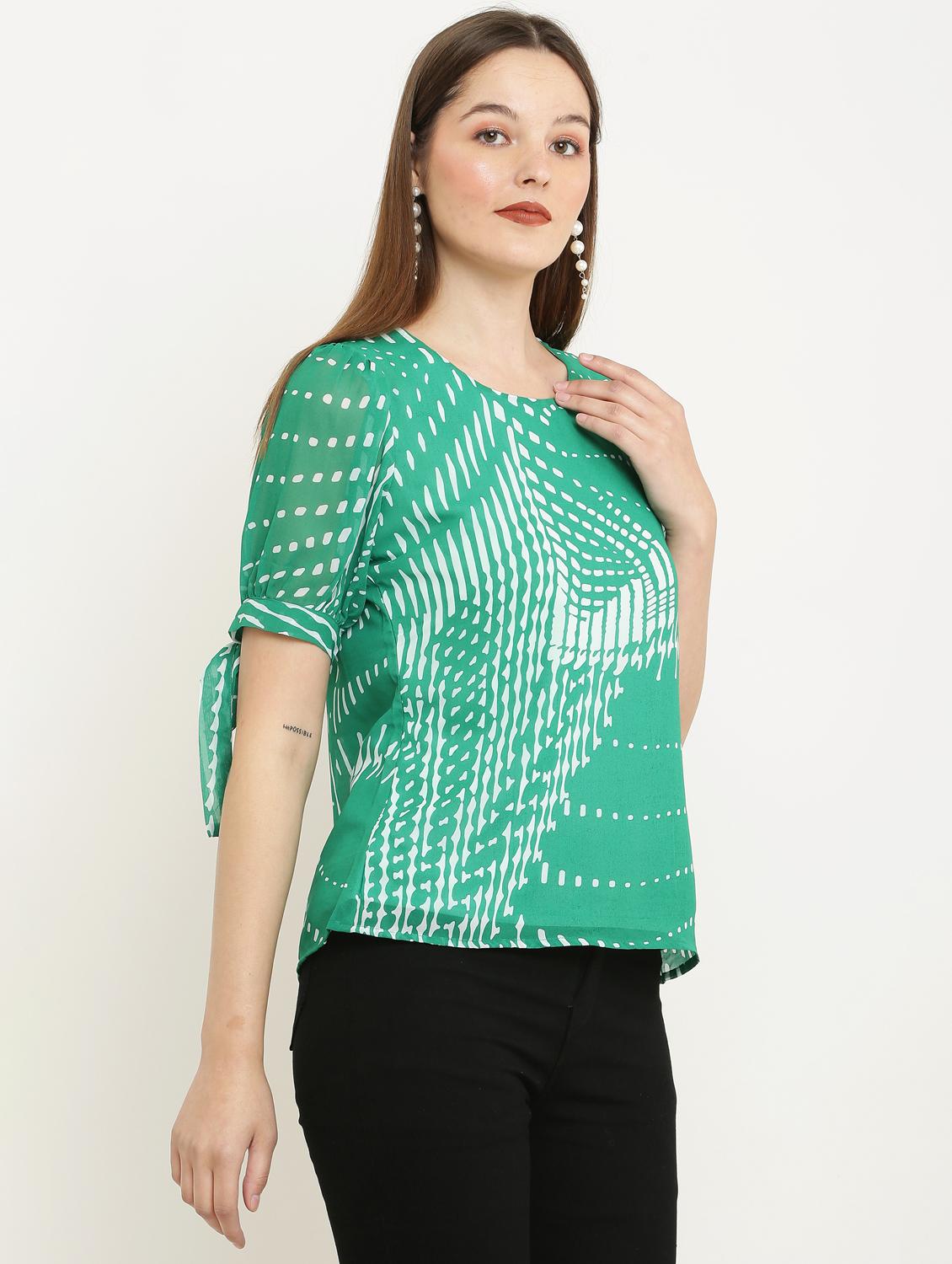 green printed round neck top - 21037494 - Standard Image - 1