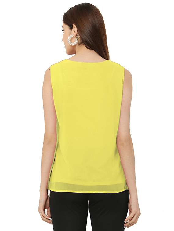 yellow solid georgette regular top - 21037498 -  Standard Image - 1