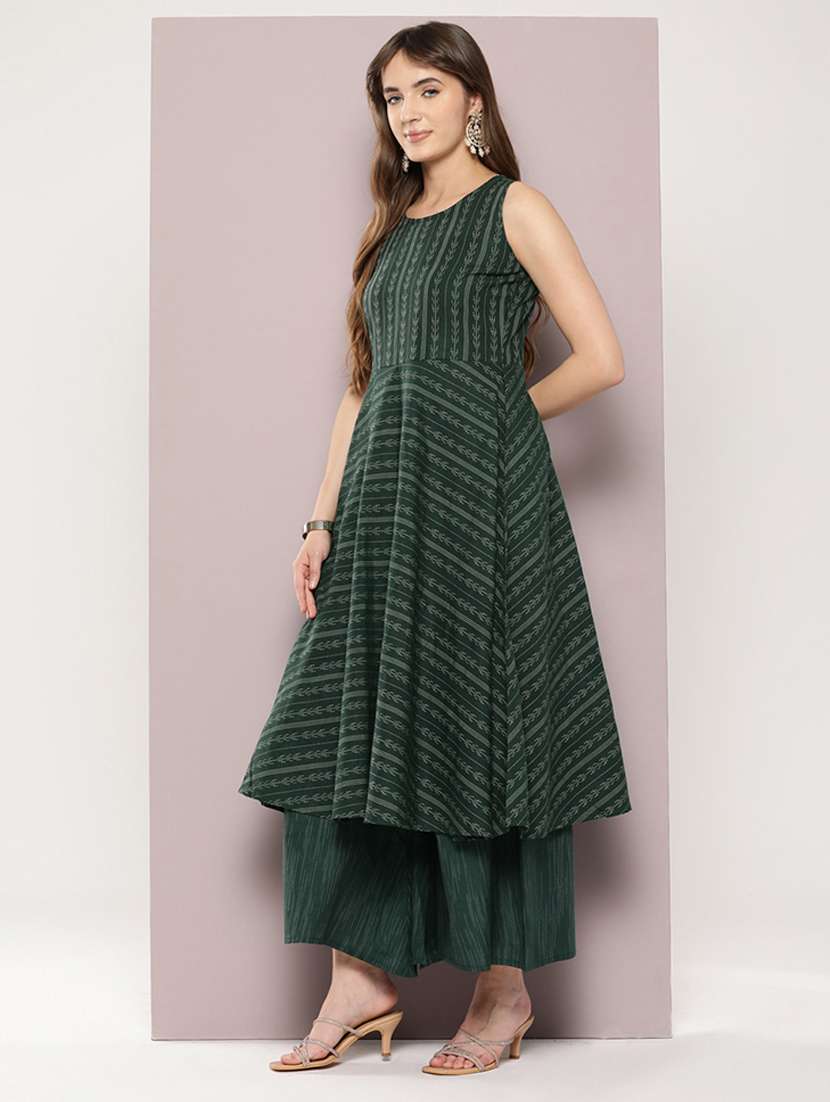 women teal sleeveless kurta palazzo with dupatta set - 21037517 -  Standard Image - 1