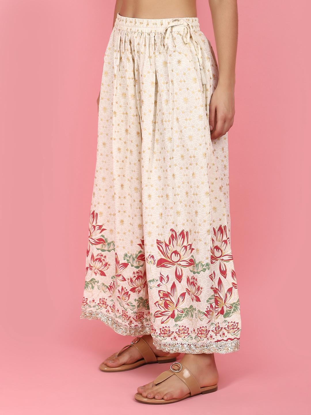 off white rayon flared skirts - 21043496 - Standard Image - 1