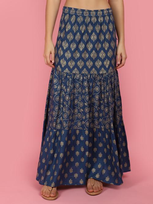 women printed rayon tiered skirt - 21043508 - Standard Image - 0