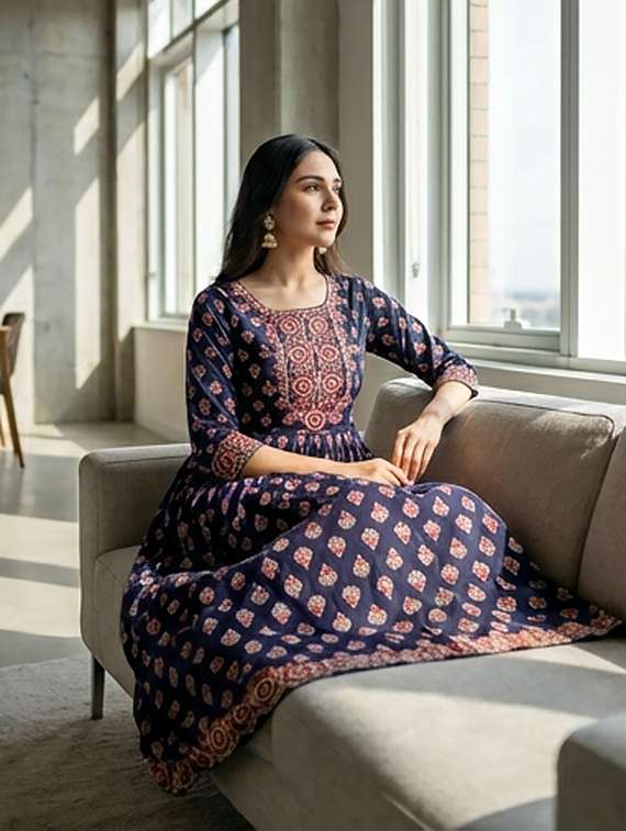 women printed three quarter sleeve kurta - 21043830 -  Standard Image - 4