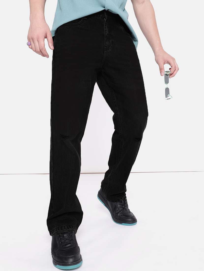 men black mid rise plain jeans