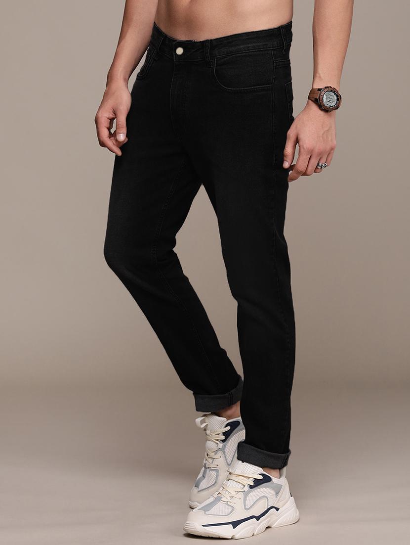 men black mid rise plain jeans - 21043851 - Standard Image - 1