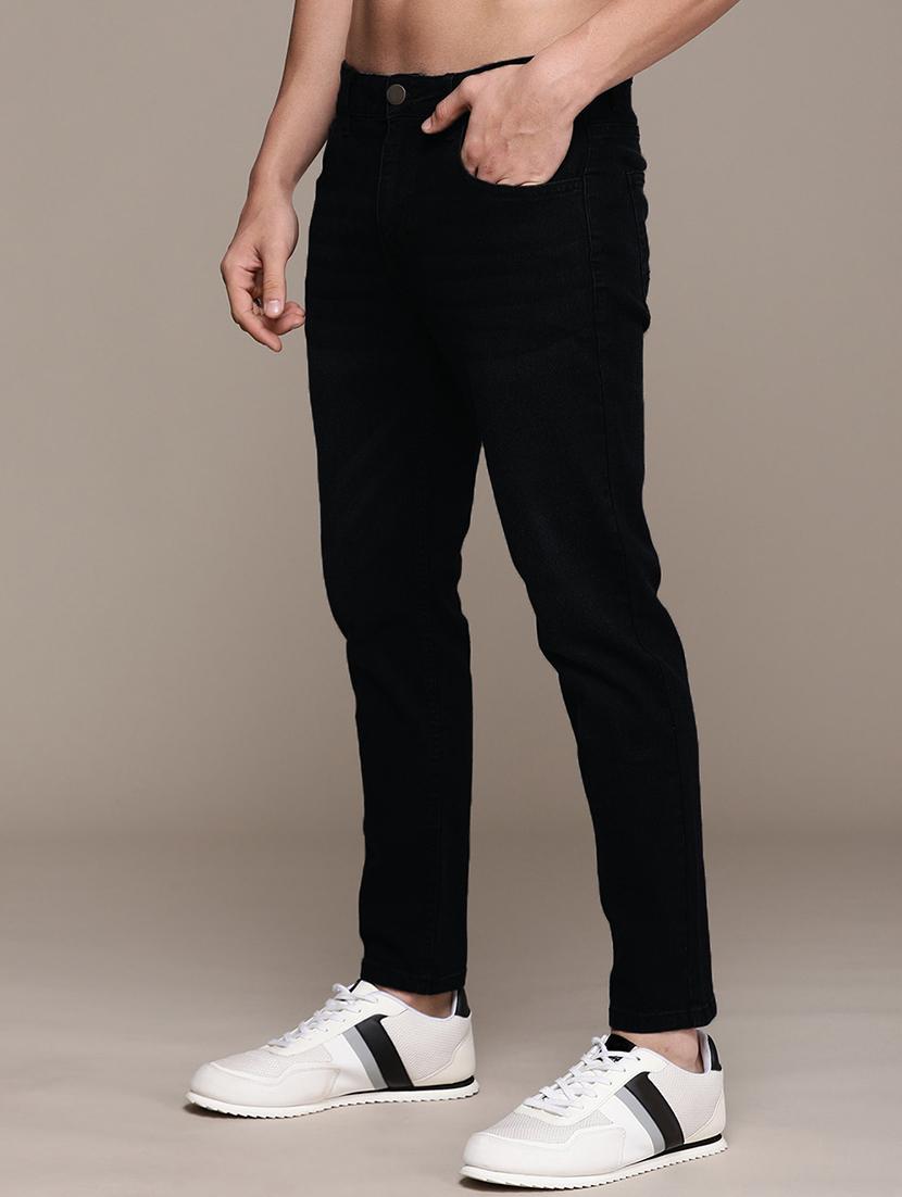 men black mid rise plain jeans - 21043852 -  Standard Image - 1