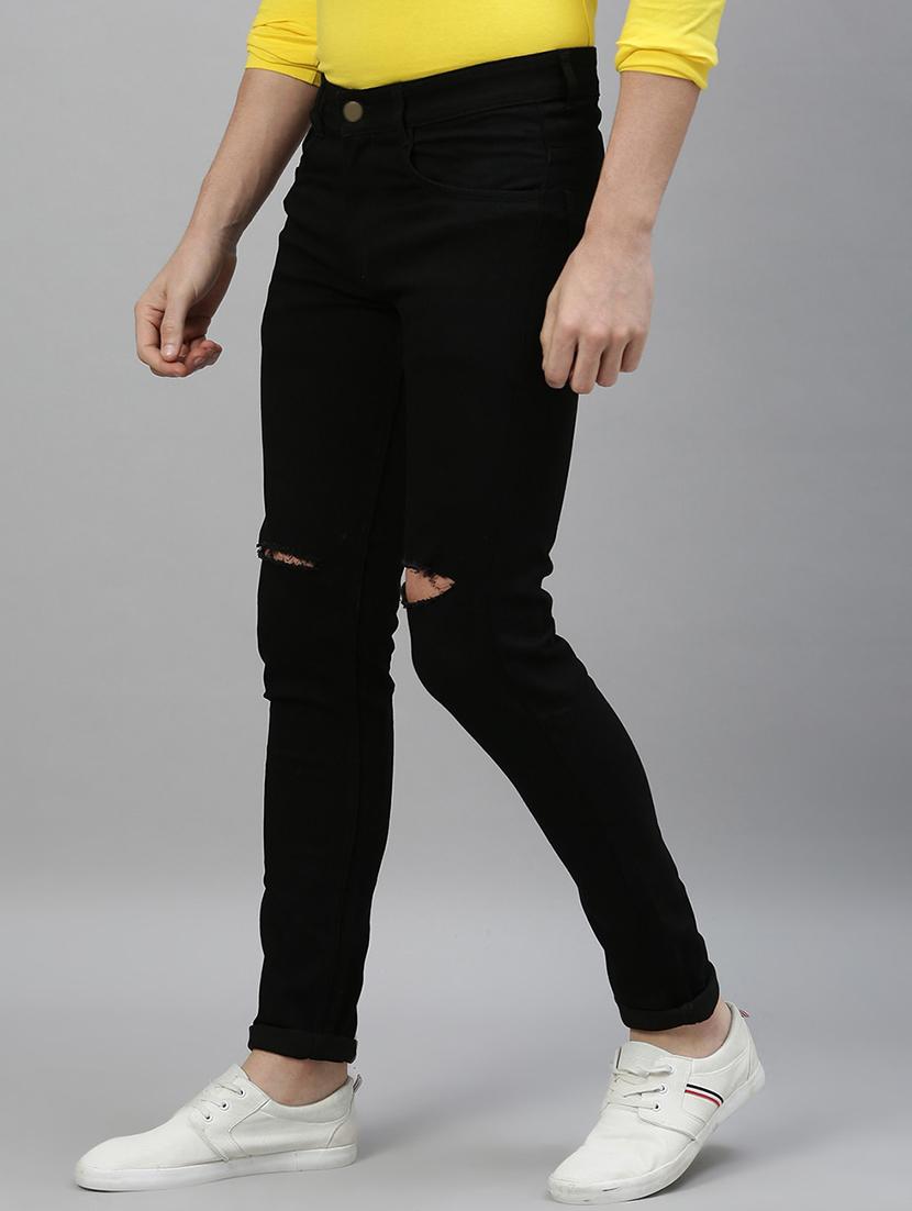 men black mid rise slash knee jeans - 21043856 - Standard Image - 1