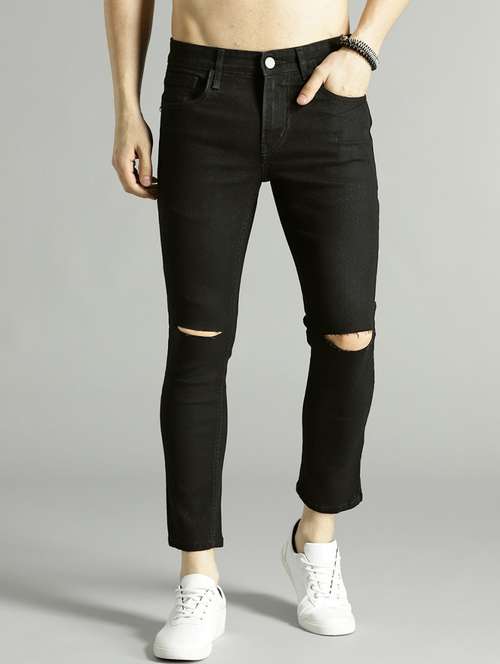 men black mid rise slash knee jeans - 21043868 -  Standard Image - 0