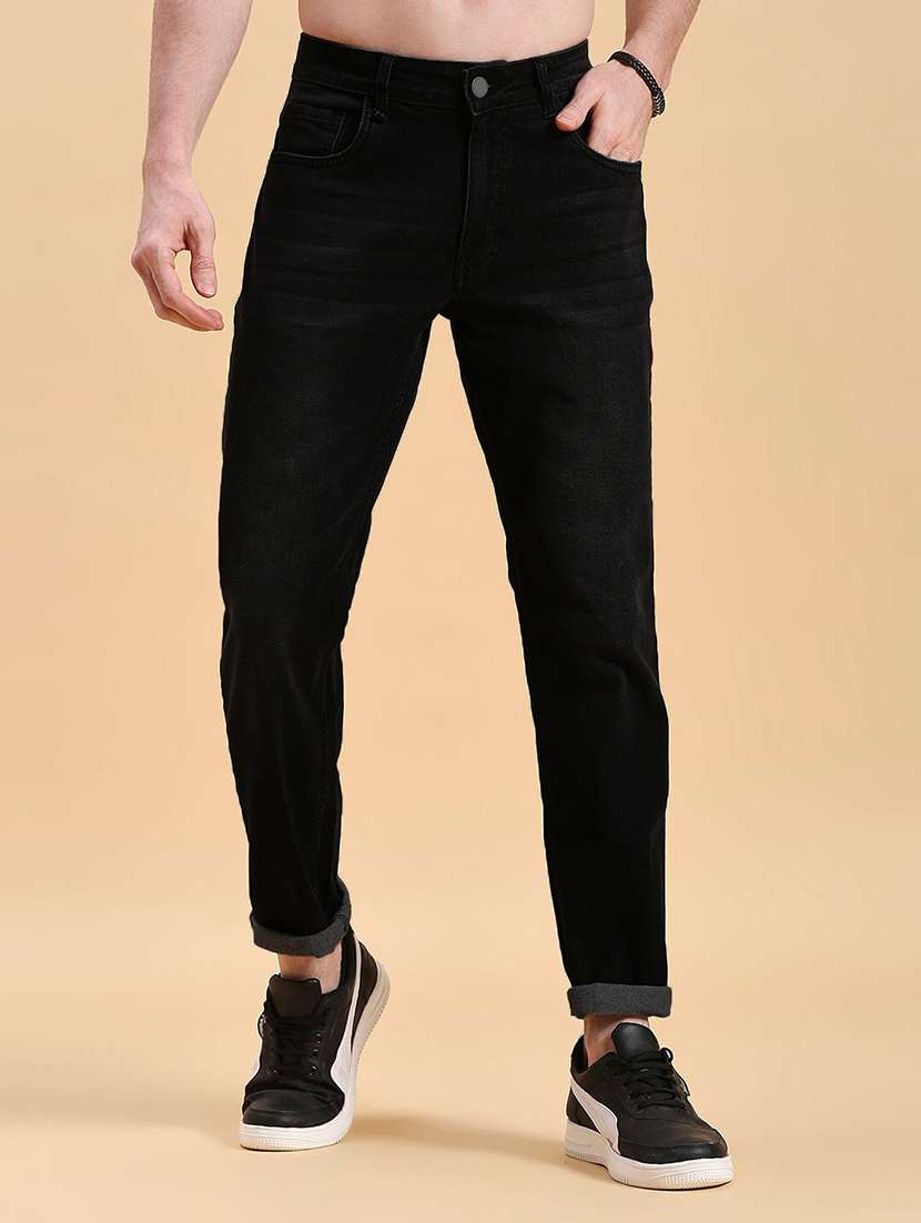 men black mid rise plain jeans