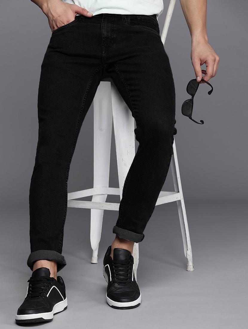 men black mid rise plain jeans - 21043892 - Zoom Image - 0