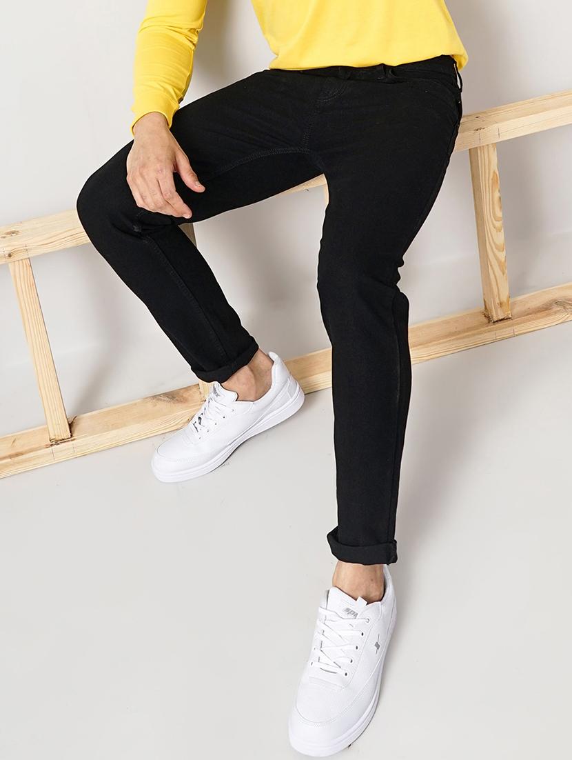 men black mid rise plain jeans - 21043898 - Standard Image - 1
