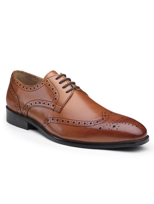 men tan solid slip on brouges - 21047969 - Standard Image - 0