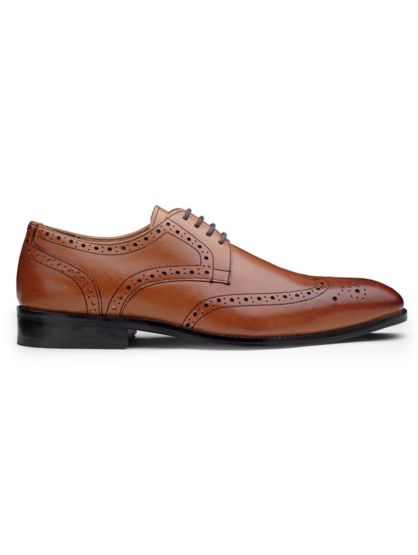 men tan solid slip on brouges - 21047969 - Standard Image - 1