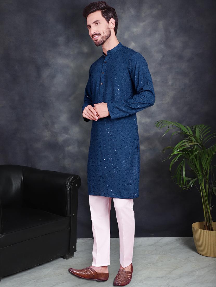 men sequin embroidered kurta pant set - 21048086 - Standard Image - 1