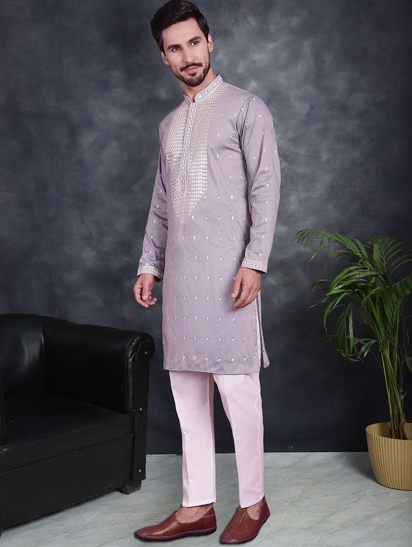 men sequin embroidered kurta pant set - 21048090 -  Standard Image - 1
