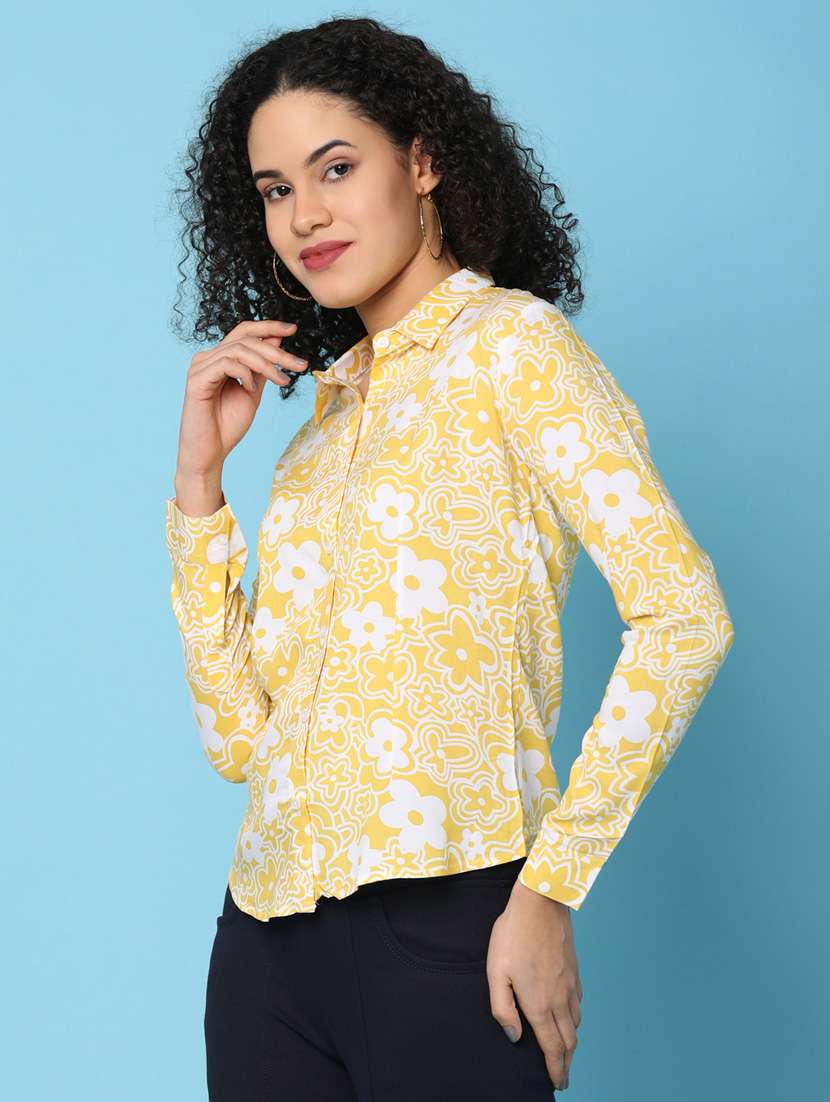 women floral printed collared long sleeves shirt - 21049404 -  Standard Image - 1