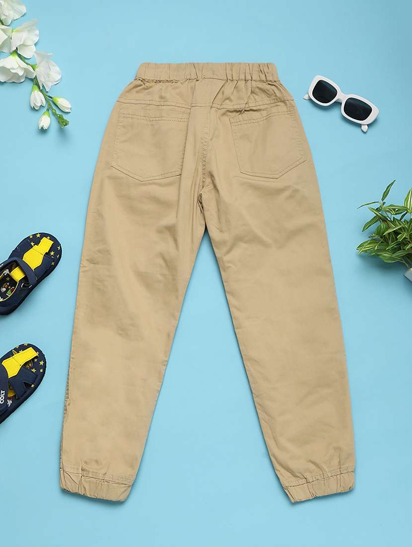 beige solid cotton casual jogger - 21049575 -  Standard Image - 1