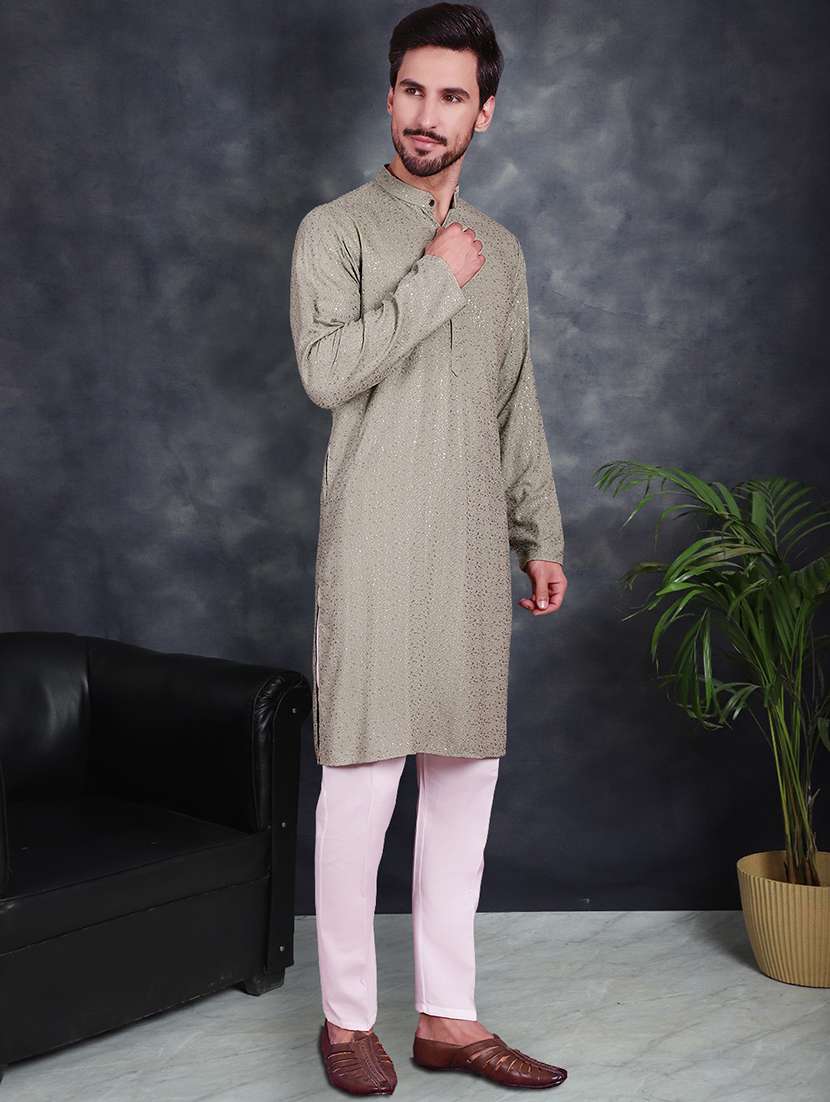 men sequin embroidered long sleeve kurta - 21049912 - Standard Image - 1